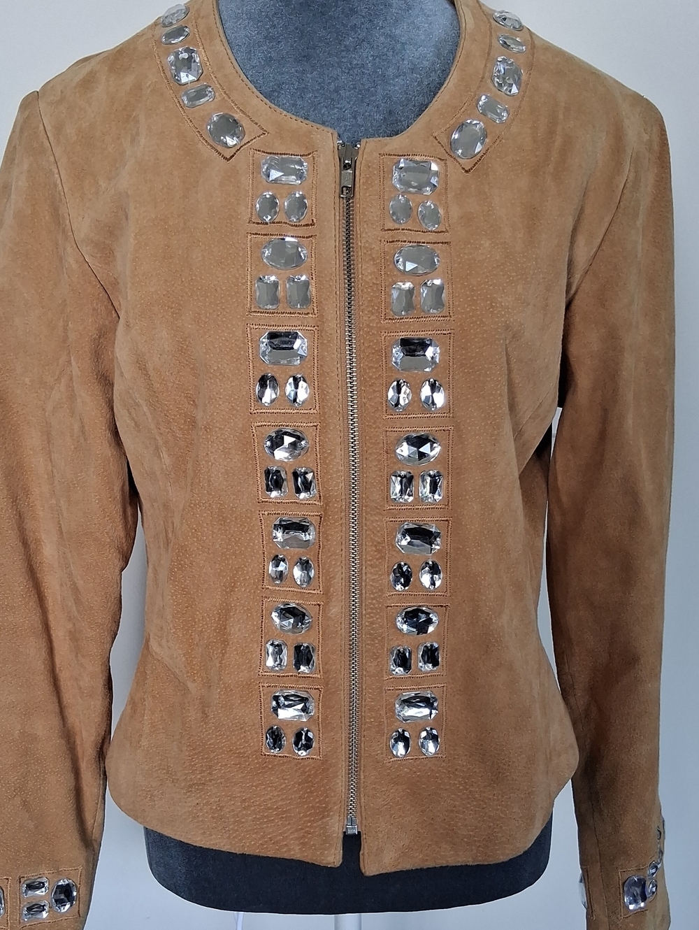 Boston Proper Tan Suede Jacket with Crystal Trim